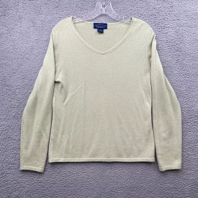 Charter Club Medium Cashmere Sweater Light Green V Neck Long Sleeve Pullover