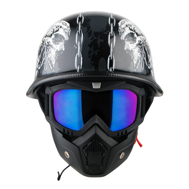 1Storm Novelty Motorcycle Half Face Helmet German Style HKY602  + Black Goggle