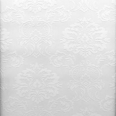 Victorian Damask Raised White Textured Paintable Wallpaper 497-32808 / 32808