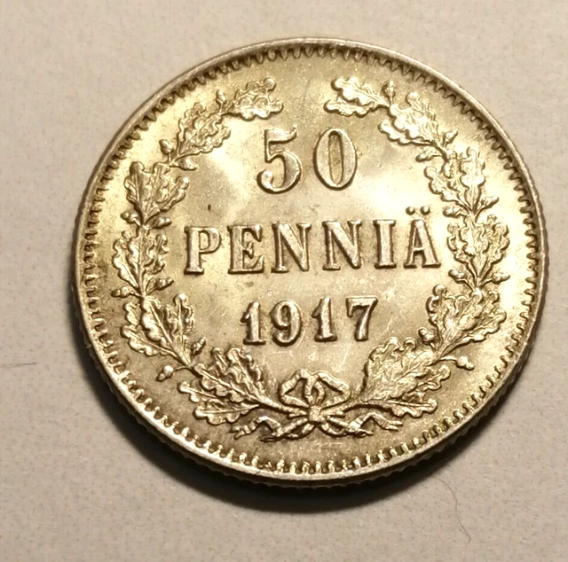 * Finland * 50 penniä - 1917-typ 1 -Silver *Nicholas  II * near .. UNC*  RARE*