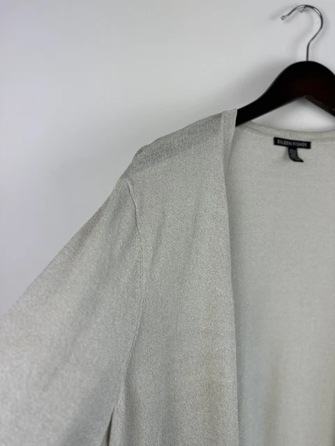 Eileen Fisher cremefarbene offene Leinenmischung lange Strickjacke groß beige 2