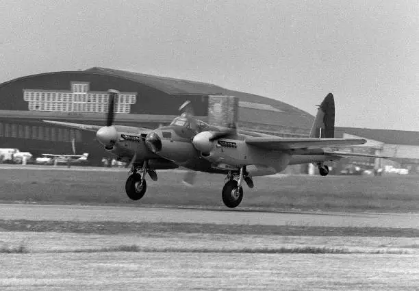 De Havilland Mosquito takes off from Liverpool Airport where i- 1968 Old Photo 1