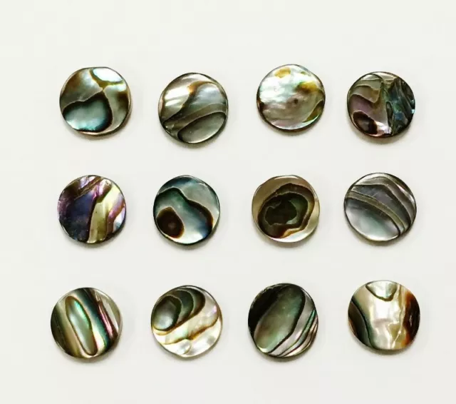 12 VINTAGE GENUINE ABALONE MOTHER OF PEARL PAUA SHELL 9mm. ROUND CABOCHONS 1246