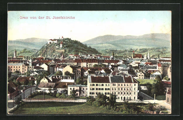 Graz, Panorama von der St. Josefskirche, Ansichtskarte