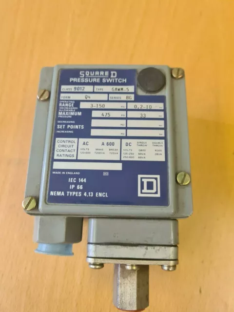 Square D Pressure Switch Class 9012 Series BG Model:GAWM-5 120-600V