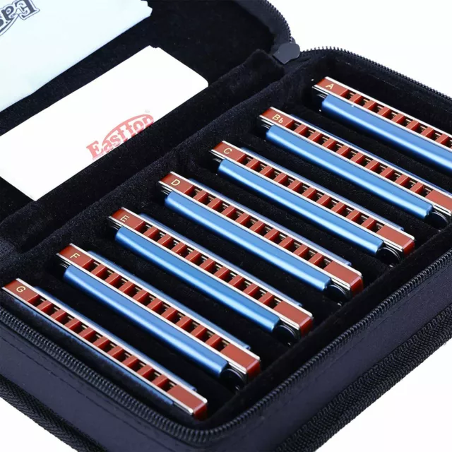 EASTTOP Diatonic Harmonica Set of 1/7/12 10Holes Mouth Organ Blue Harmonica Set