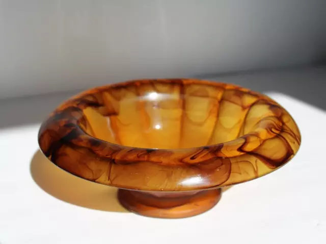 Art Deco 1920-30's George Davidson England 9.5" Amber Cloud Glass Footed Bowl