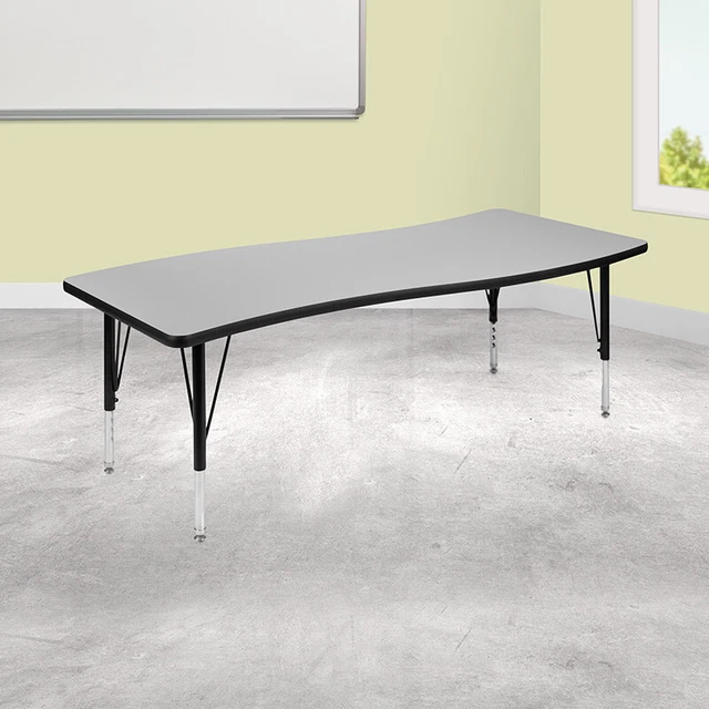 Flash Furniture 26"W x 60"L Rectangular Wave Collaborative Grey Thermal Laminate