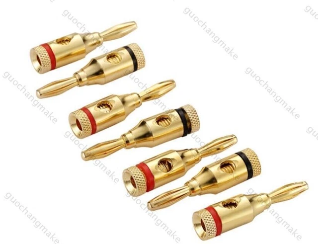 4 Spine A Banana Placcate In Oro 24 K, Connettore Jack Audio A Doppia Vite, Connettore Jack Audio Per Altoparlante, Adattatore Per Amplificatore, HiFi, Ricevitore AV (2 Neri E 2 Rossi - Foto 10