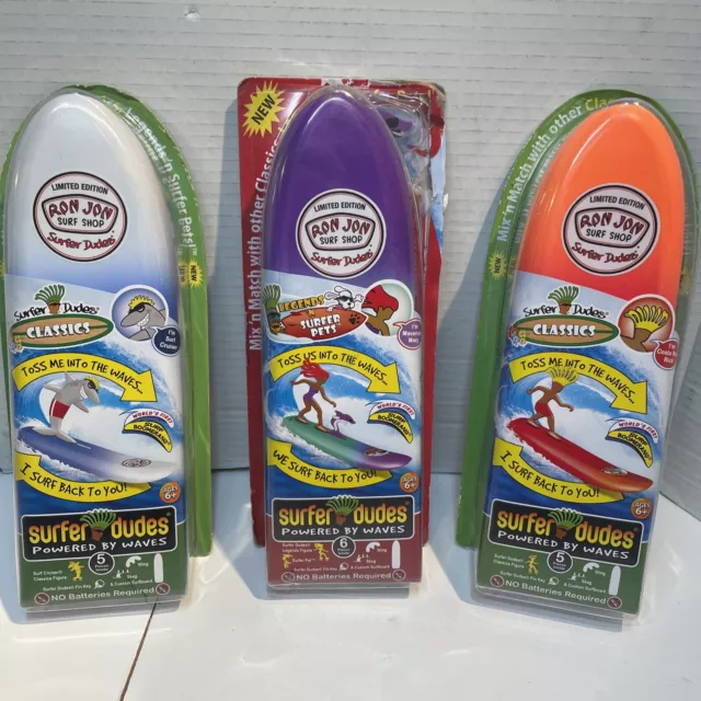 Surfer Dudes Powered By Waves Lot of 3 Retired Limited Edition RON JON SURF SHOP