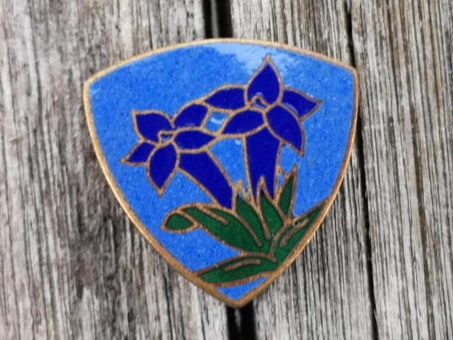 Broche Ancienne Insigne Fleur émaillée Bleu Et Rose - Peint Main