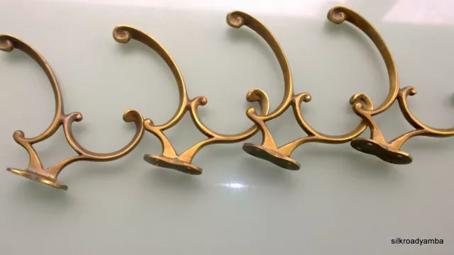 4 COAT hall stand HOOKS solid brass furniture antiques vintage old style curly B