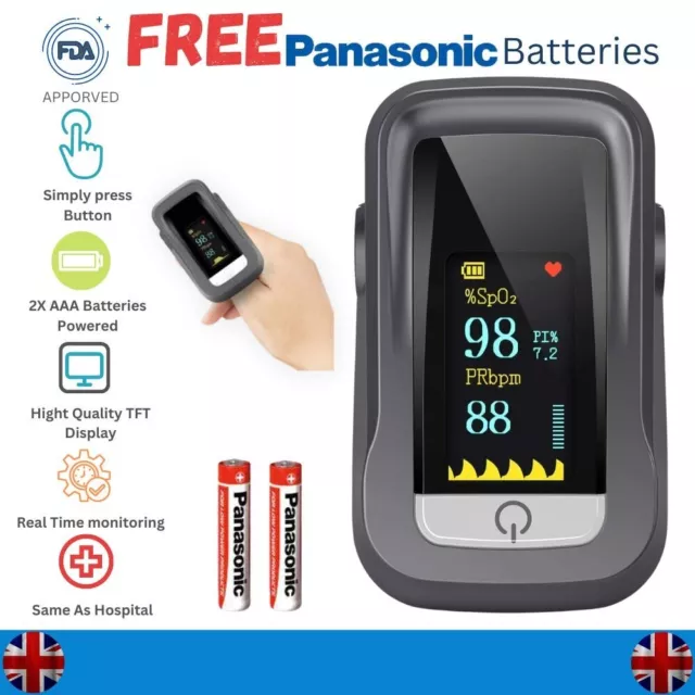 UK Fingertip pulse Oximeter Blood Oxygen Saturation Meter SpO2 Finger PR Monitor