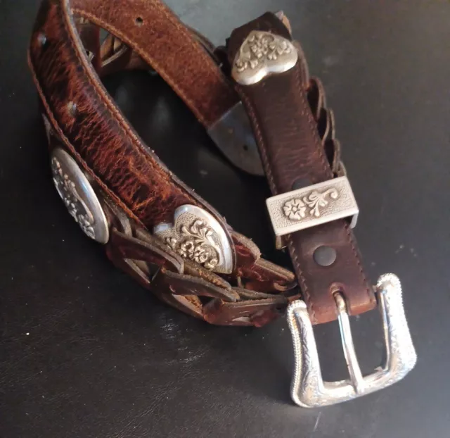 Vintage Leather Leather Link Belt with Silver Conchos by Resistol.