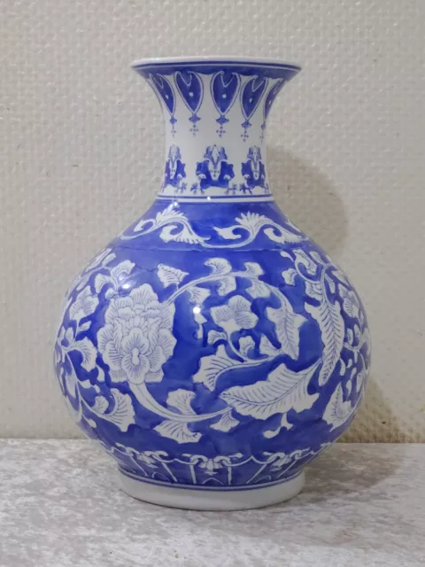 Hgfeds - XL China Porzellan Design Vase - China - Blumen - Blau Weiß - 32 cm