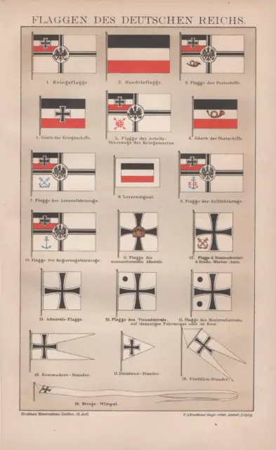 Flaggen des Deutschen Reiches +Chromolito von 1894+ Standarte,Fahne,Wimpel,Gösch