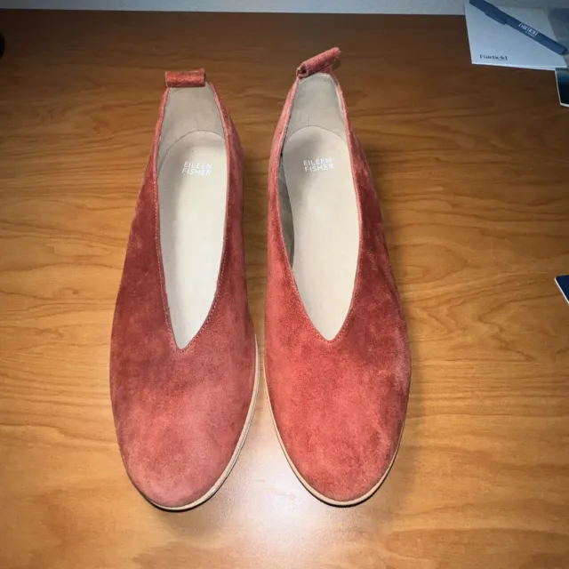 Eileen Fisher Humor Slip On Flat Shoes US 10 Brick Rust Suede Comfort Low Wedge