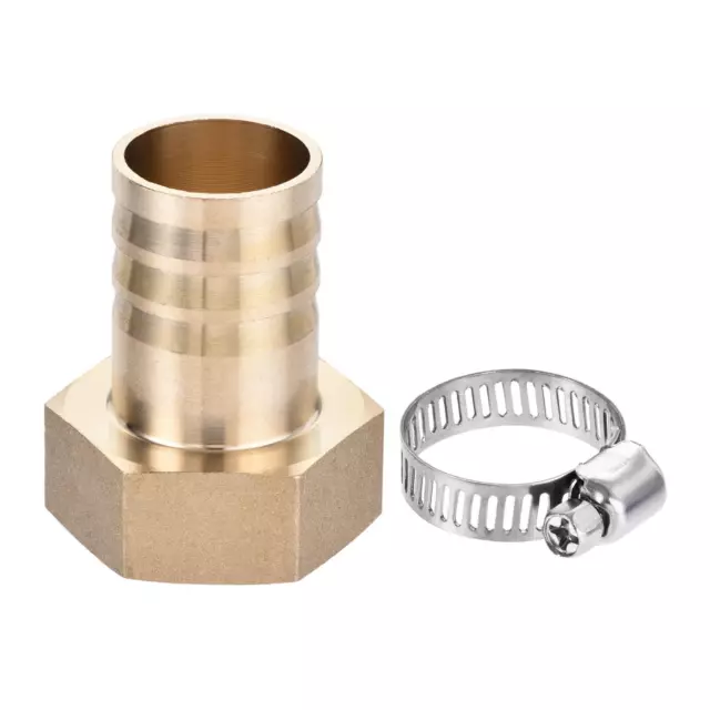 Brass Barb Hose Fitting 25mm Barbed x G1 Female with Stainless Steel Hose Clamp