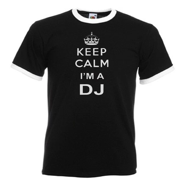 Keep Calm DJ Adults Mens Black Ringer Gift T Shirt