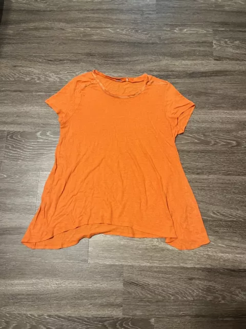 Elie Tahari Linen Blend Short Sleeve T-Shirt Orange Raw Edge Accent Size XL