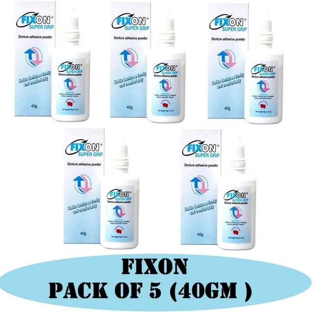 Fixon Super Grip Powder - Denture Adhesive Powder - 40gm pack of 5 powder