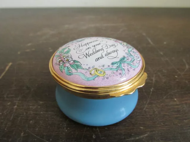 Bilston Battersea Halcyon Days England Enamel Box Happiness On Your Wedding Day