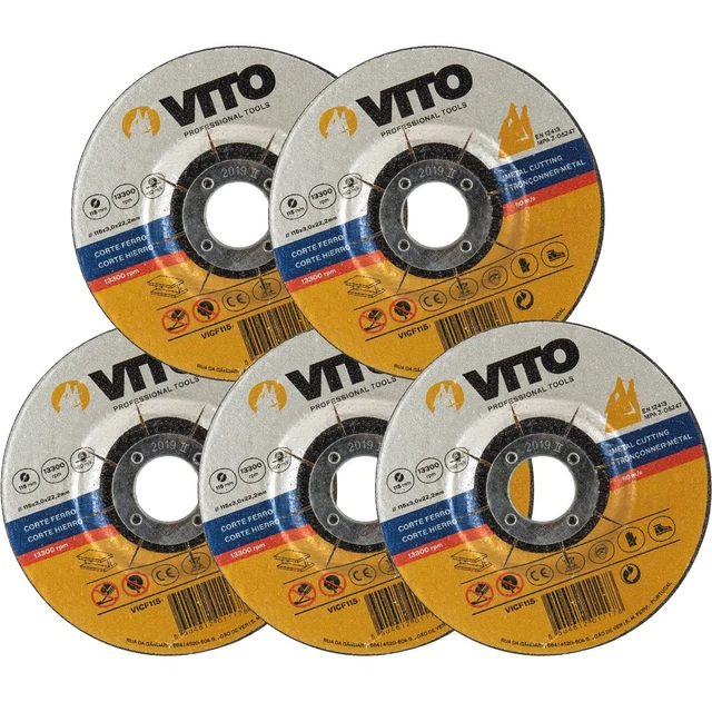 Disques à tronçonner 115 mm Lot de 5 VITO METAL Alesage 22,2mm Usage intensif