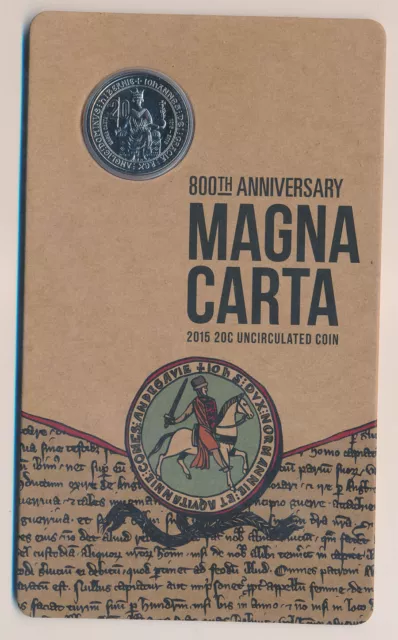 Australia: 2015 20c Magna Carta 800th Anniversary  in Official Mint Folder