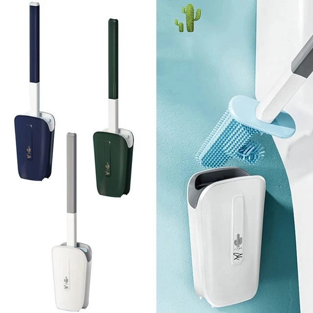 Juego de cepillos de inodoro fácil de usar con soporte de pared y cabezal de cepillo en forma de C