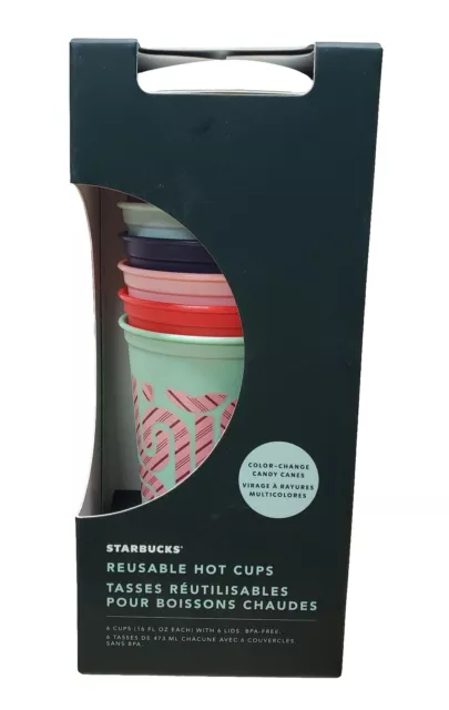 NEW Starbucks 2020 Holiday Color-Changing Candy Cane Reusable Hot 6 Cups