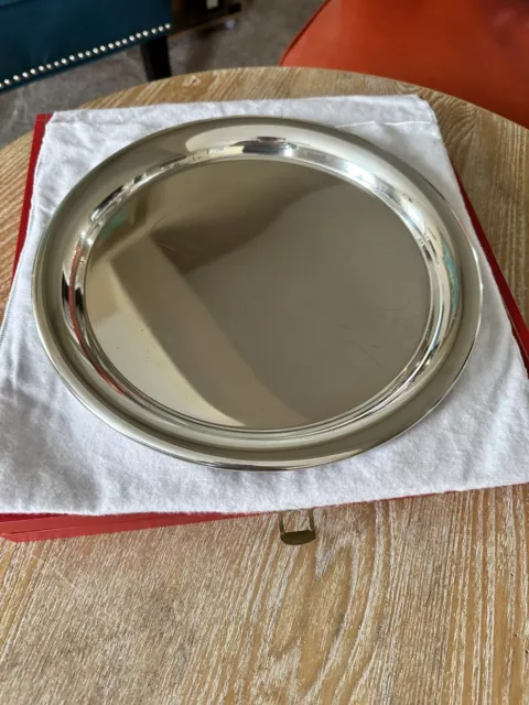 Vintage CARTIER Signed 11" Silver Serving Tray Dust Bag Red Presentation Box