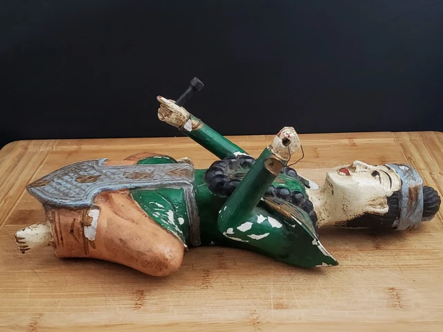 Vintage BURMESE THAI Musician Figure Hand Carved & Painted Wood Wall Hanging 11" 2