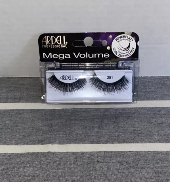 New  Ardell Mega Volume #251 False Eyelashes Never Flat Multi Layer BLACK