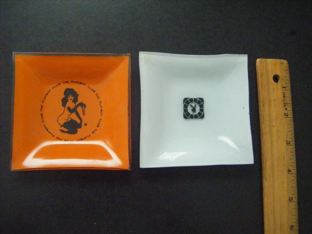 LOT OF 2 PLAYBOY CLUB Glass Ashtray 60s Vintage Yellow Orange