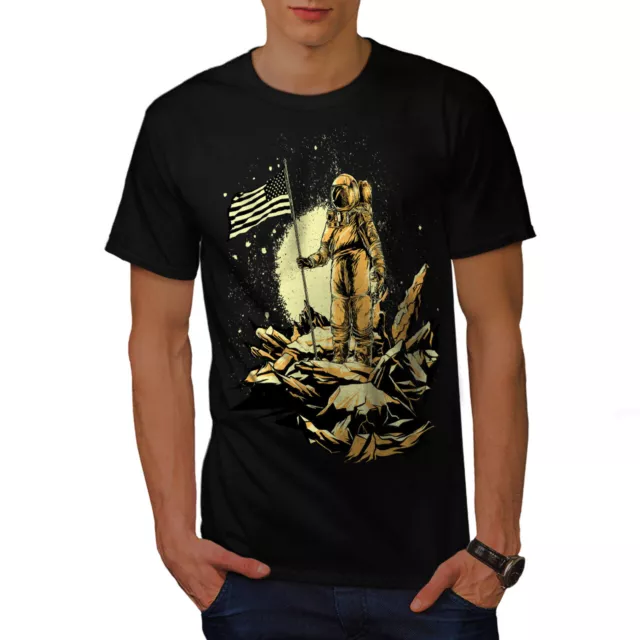 Wellcoda Astronaut Moon Land Mens T-shirt, Space Graphic Design Printed Tee