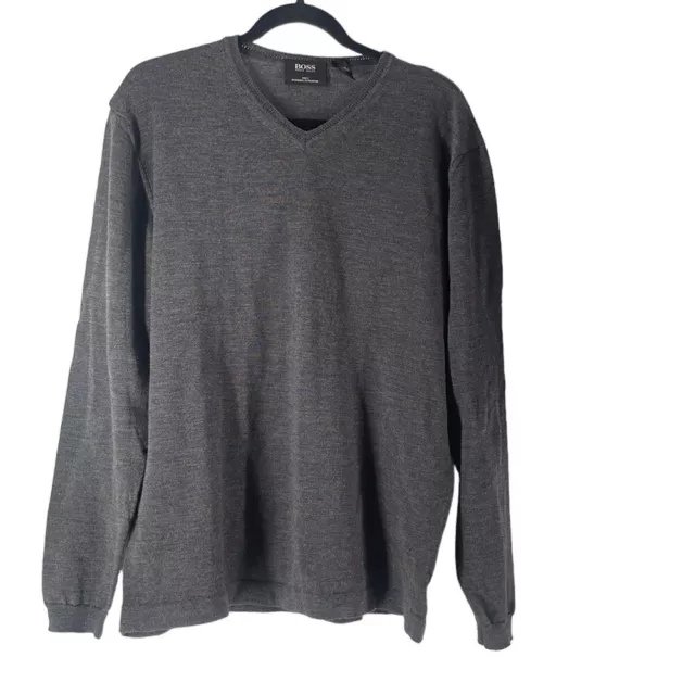 Hugo Boss v neck sweater extra fine merino wool made in Italy Grey Sz XL