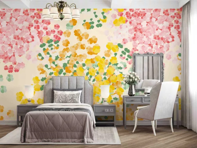 3D Watercolor Pink Yellow Floral Wallpaper Wall Murals Removable Wallpaper 376