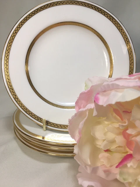 (4) Minton Tiffany & Co Gold Encrusted Laurel Leaf 6.125 Inch BREAD PLATES G8338