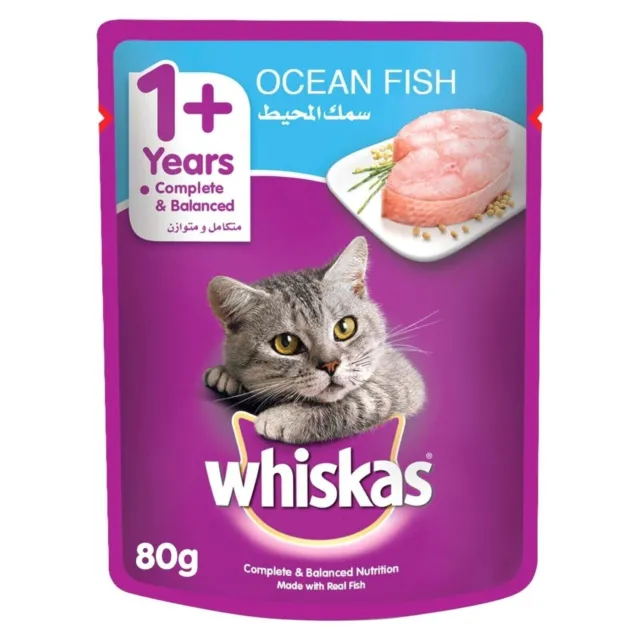 Whiskas comida húmeda para gatos bolsa de peces del océano 80 g envío gratuito a todo el mundo