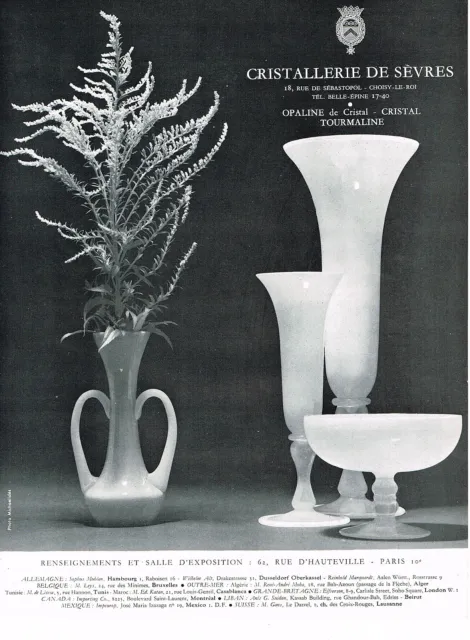 PUBLICITE ADVERTISING 1961 CRISTALLERIE DE SEVRES  cristal Tourmaline & OPALINE
