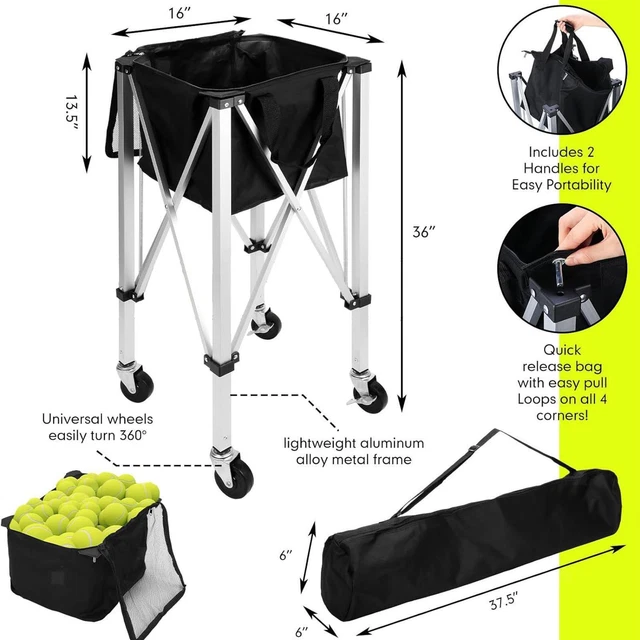 Chariot à Balles De Tennis VEVOR - Capacité 150 Balles, Pliable, Roues 360° - 405x405x910 Mm