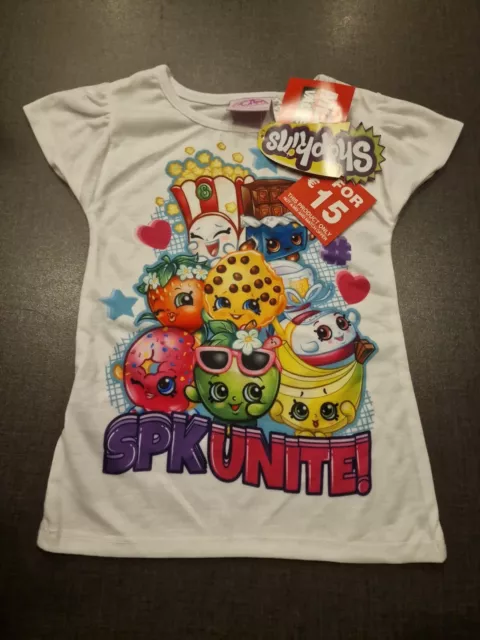 T-shirt Shopkins frutta bambina 9-10 anni top vestiti vacanze estive NUOVO il giorno successivo