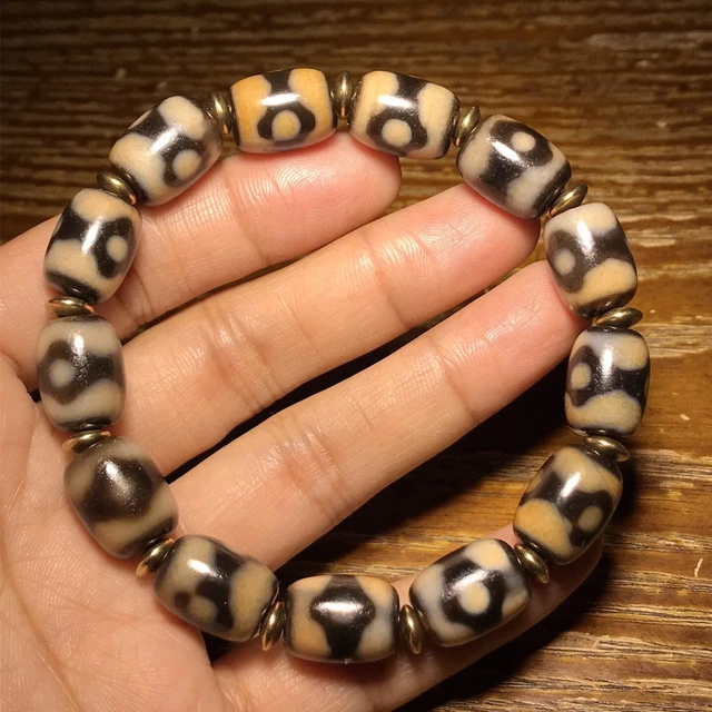Ancient Tibetan DZI Beads Old Agate 3 Eye Totem Amulet Bracelet Handstring GZI
