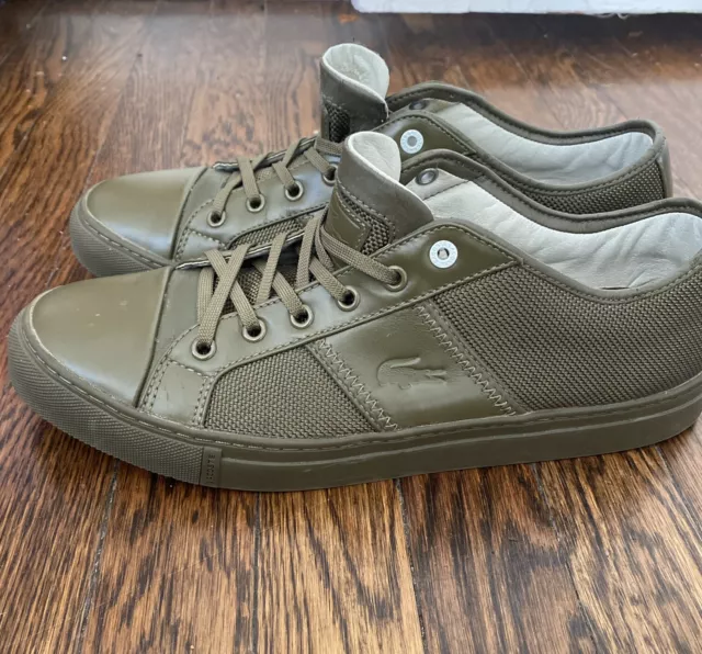 Lacoste Men's Leather & Canvas Sneakers 10.5 Olive Green Shoes