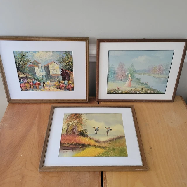Set Of 3 Original Oil Paintings Signed Vintage Impressionist Floral Riger Nature