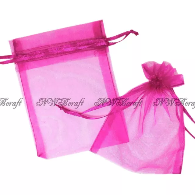 Fuchsia Pink Organza Gift Favour Bags Wedding Jewellery Drawstring Pouches