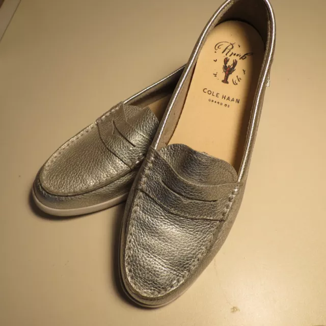 Cole Haan Women’s Pinch Maine Classic  Penny Loafer Size 9B Silver Metallic -5