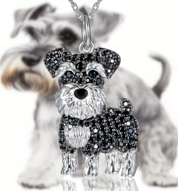 Adorable Schnauzer Sparkling Rhinestone Pendant Necklace Puppy Jewelry Dog NEW