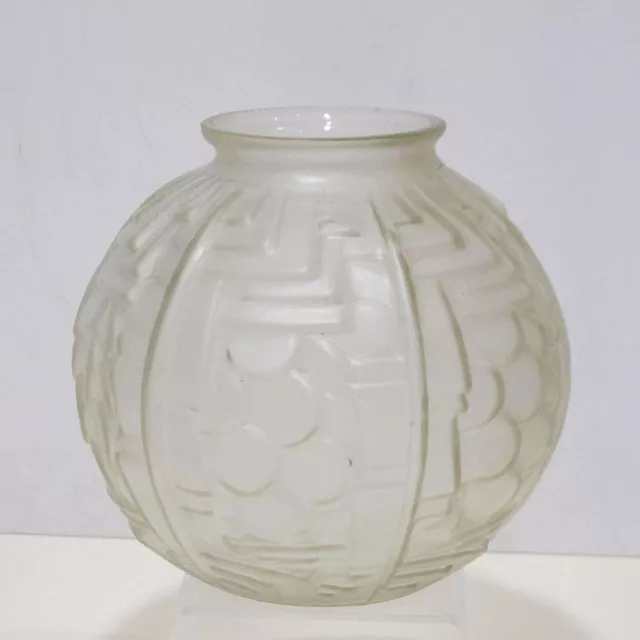 Art Deco Frosted French Glass Vase, Geometric, Espaivet (S.P.V.)