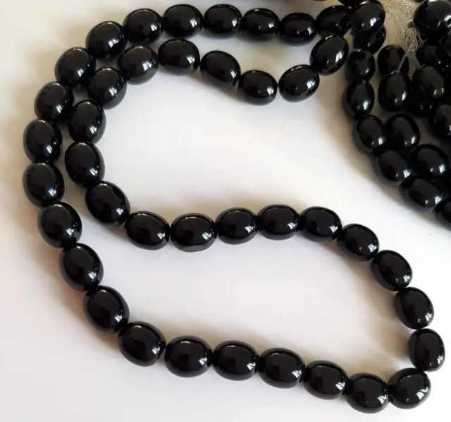 Onyx ovale Oliven Perlen poliert Schwarz Halbedelstein groß 8x10mm 1 Strang